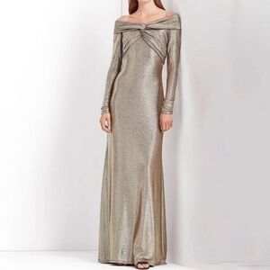Ralph Lauren Metallic Knit Off-Shoulder Gown